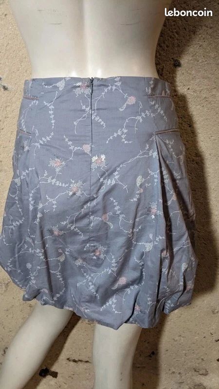 Jupe Chattawak Taille 36 - Style Crayon, Doublée, Grise/Beige, Coton, Très Bon État
