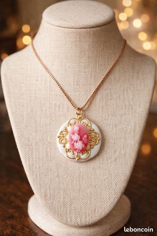 Superbe Broche Pendentif Camée Ancienne - Vierge à L'enfant - Métal Doré - Made In France