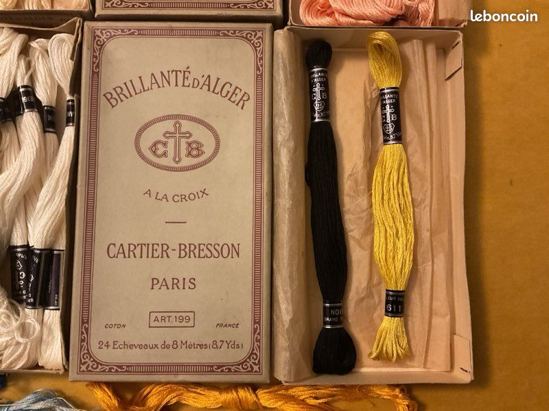 Lot 24 échevettes Brillanté d’Alger blanc neige, jaune 611, saumon 513, noir, crème 126 Cartier Bresson avec boîtes, vrac (image 5)