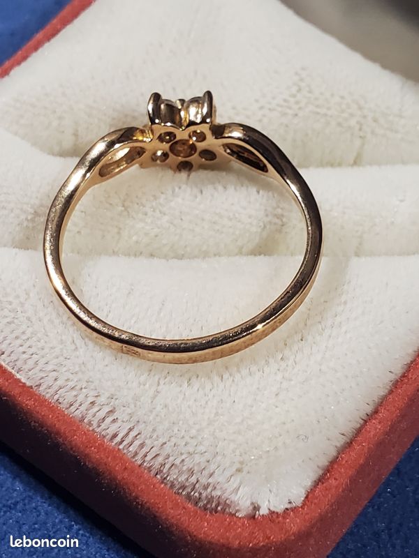 Bague Plaque Or Jaune Avec Zircon Brillants - Taille 54,5 - Style Solitaire XXe Siècle - Occasion Bel état