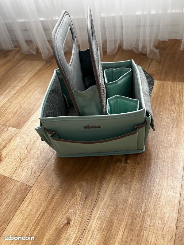 Beaba : Panier nurserie textile poudre bleu/vert et taupe (image 3)