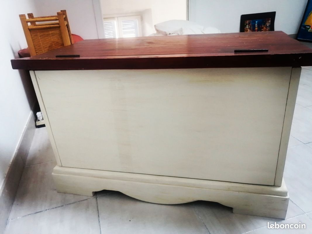 Coffre de rangement en bois, plateau chêne massif 80x44 cm (image 2)