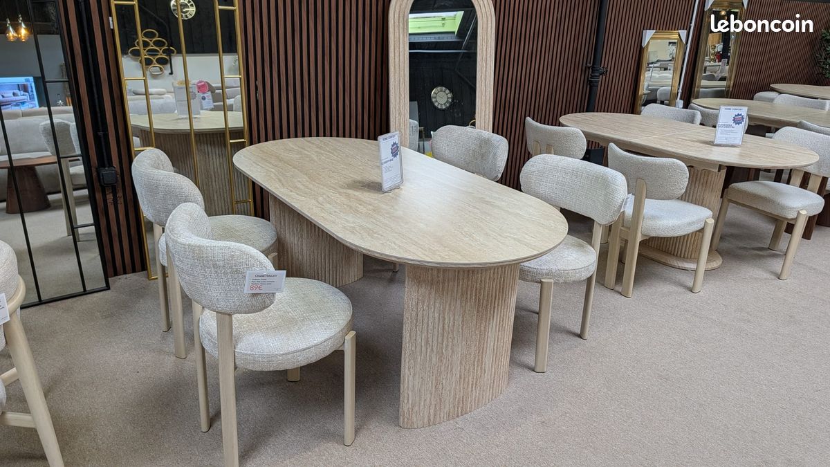 Table à manger JOSEPHINE céramique effet travertin beige 180 cm (image 5)