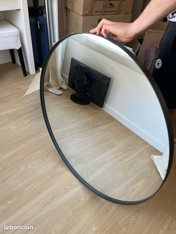 Miroir rond métal noir (image 2)