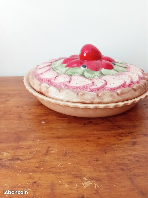Plat / Boîte à tarte en céramique trompe-l'œil "Siléa" - Décor Fruits (Fraises & Kiwis) (image 3)