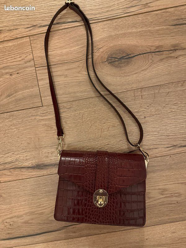 Sac en cuir croco rouge bordeaux (image 1)
