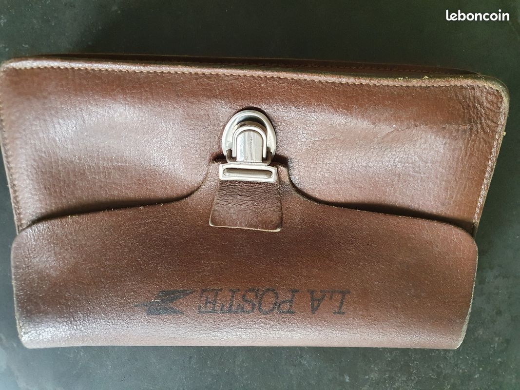 Ancienne sacoche du facteur, PTT/la Poste, en cuir, année 1980