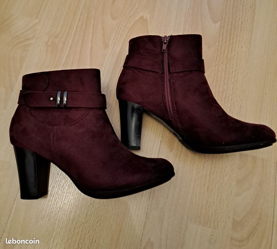 Bottines suédine rouge bordeaux T38 Chaussures