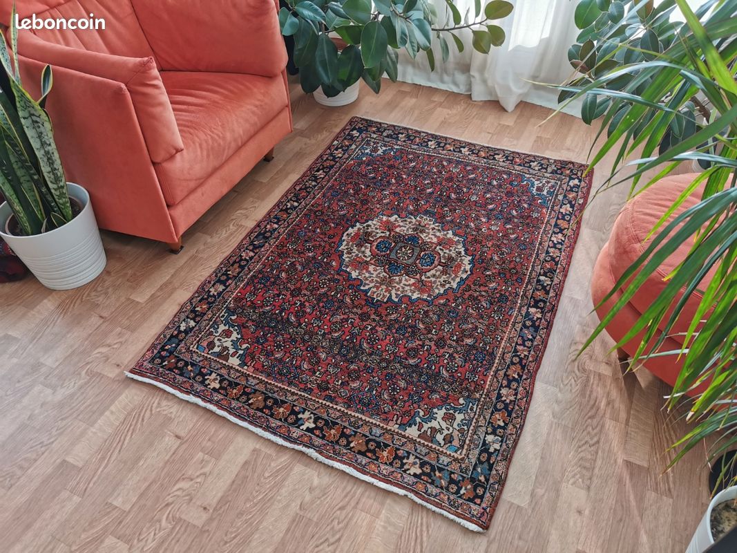 Grand Tapis Persan Patchwork Vintage - 295x200 Cm - Laine Nouée Main - Rouge/turquoise