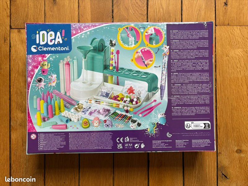 Clementoni Idea – Kit Créatif Stylos Fantaisie – 3 Stylos à Personnaliser, 4 Encres, Décorations Monstres, Dès 6 Ans