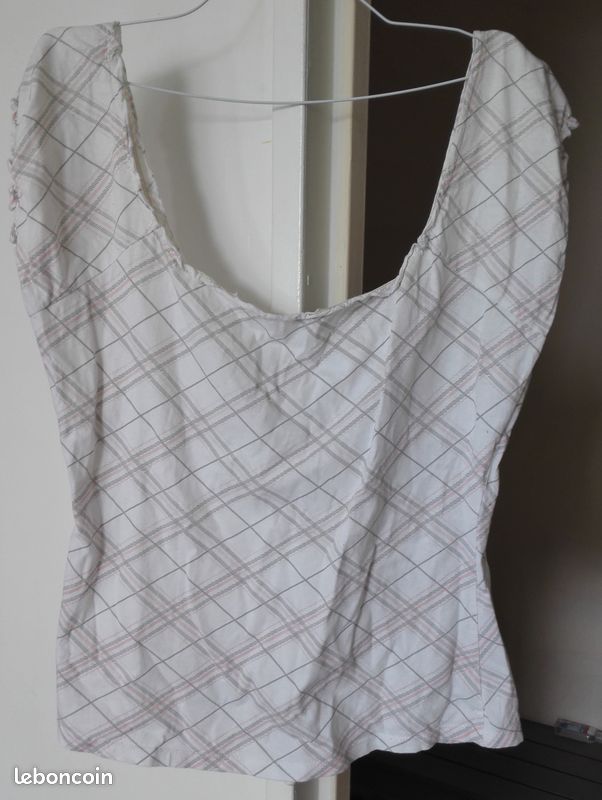 Haut blanc rayé gris et rose TL (image 2)