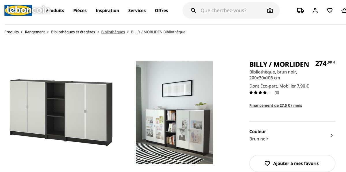Bibliothèque brun noir, Ikea : Billy morliden 200x30x106 (image 2)