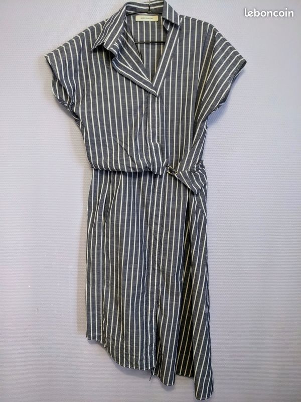 Cédric Charlier robe mi longue manche courte asymétrique 36/38 rayée (image 1)