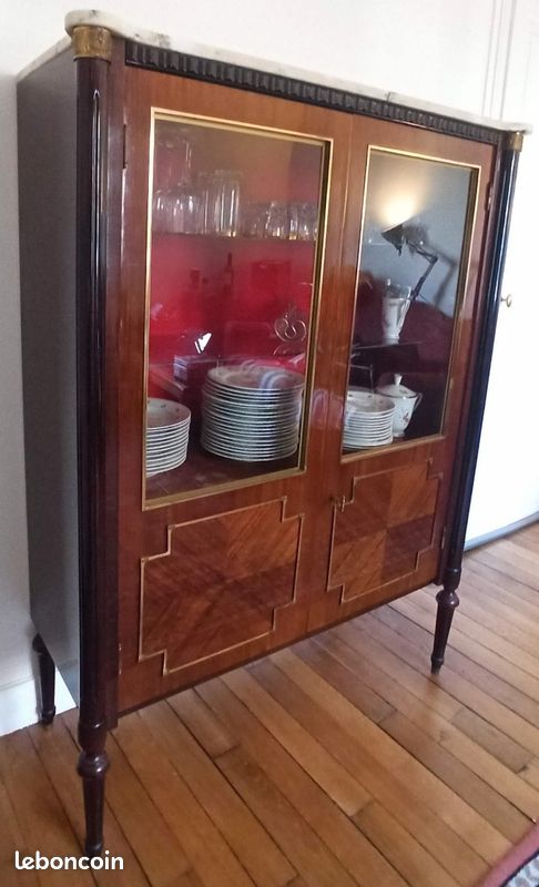 Vitrine Baroque En Bois Doré Antique Avec Sculptures 200Cm