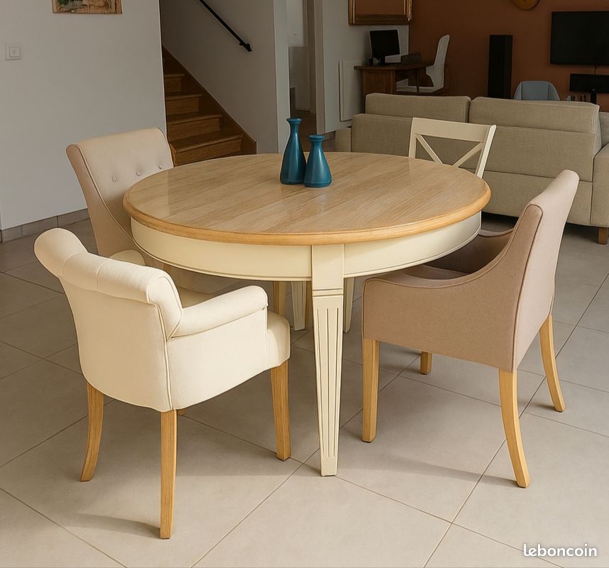 Table à manger ronde - D 100 x H 76 cm - MDF et pièds en métal doré - Motif marbre - Blanc | Leroy Merlin