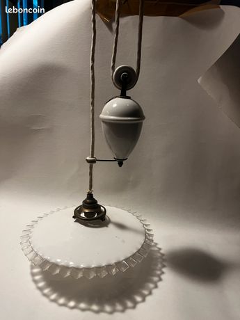 Suspension Vintage Monte-baisse En Opaline Et Porcelaine (n°2) - Fabriquée En France