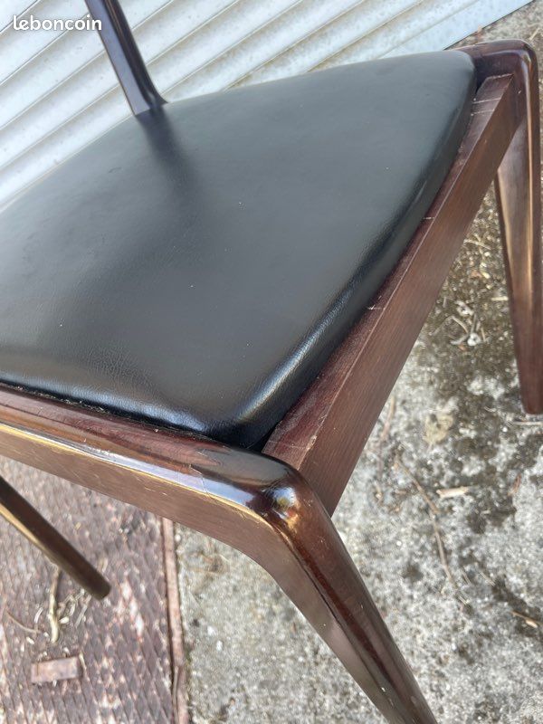 Paire de chaises design scandinave / danois ? Palissandre ? Assise en Skaï noir (image 6)