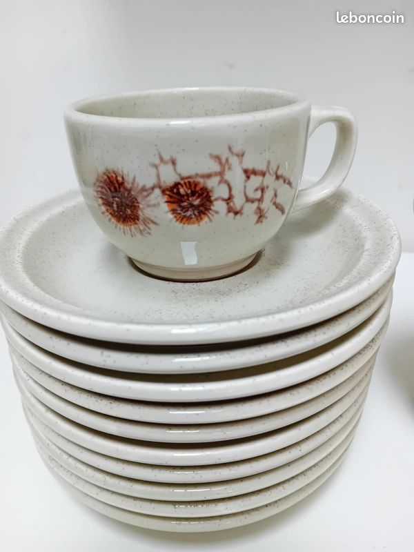 Service à Café Sarreguemines Grès – Motif Chardon Floral, Vintage France