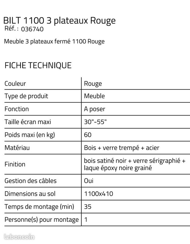 Meuble support TV Erard verre et bois Bilt 1100 (image 3)