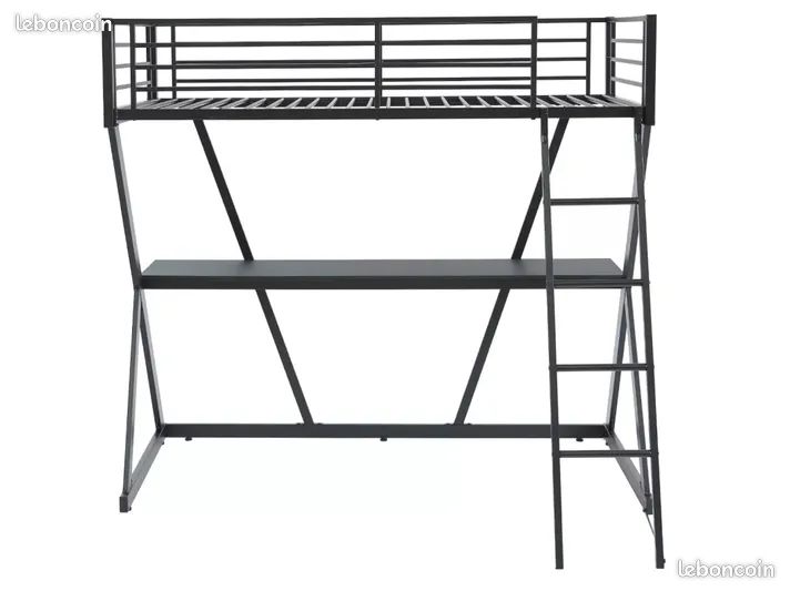 Lit mezzanine 90 x 190 cm - Avec bureau - Métal - Noir - FLY (image 3)
