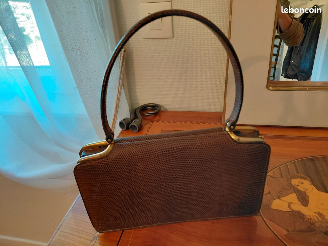 Sac à main vintage cuir marron 26x16x4 (image 5)