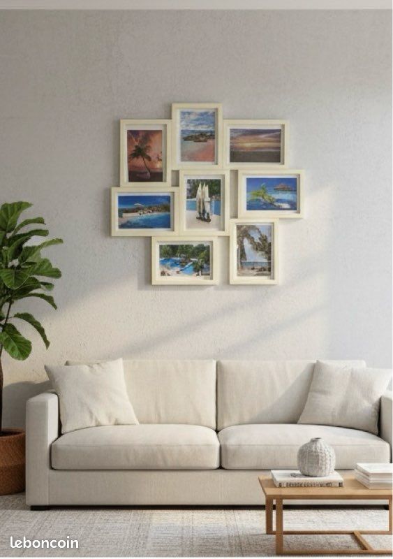 🖼️ Grand Cadre Photo Mural Design – Composition 7 Photos – Style Maison de Vacances / Bord de Mer