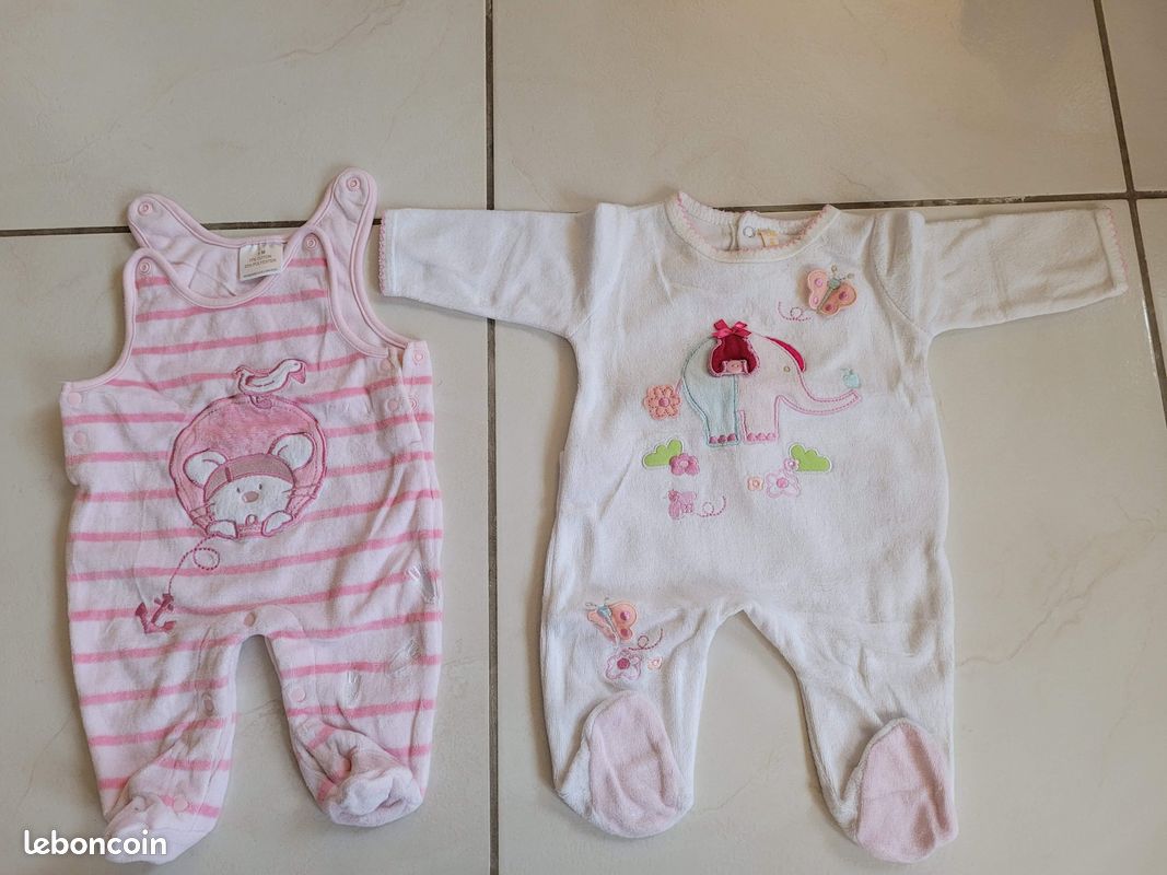 Lot 2 pyjama dors-bien velours Taille 1 mois (image 1)