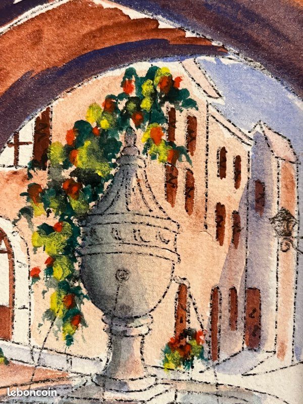 Aquarelle « Fontaine à saint Paul de vence «signée (image 3)