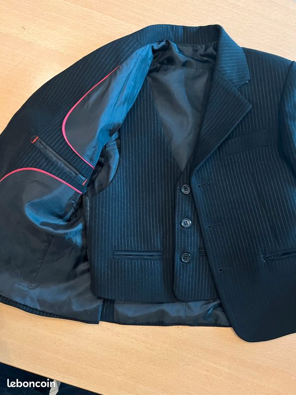 Ensemble veste et gilet noir fines rayures blanches 6/7 ans (image 1)