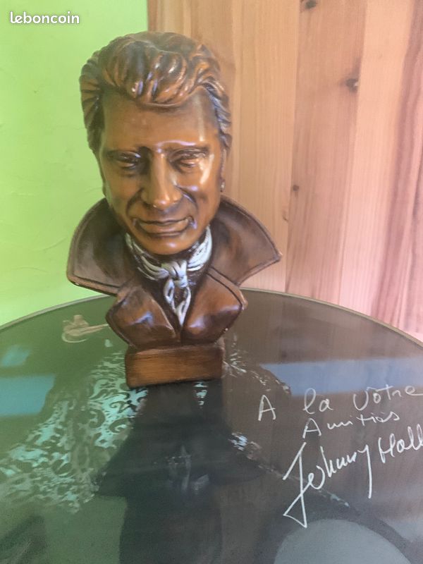 FGS Statue Buste De Johnny Hallyday Argent | Sculpture Polyrésine 25cm - Hommage Rock Français