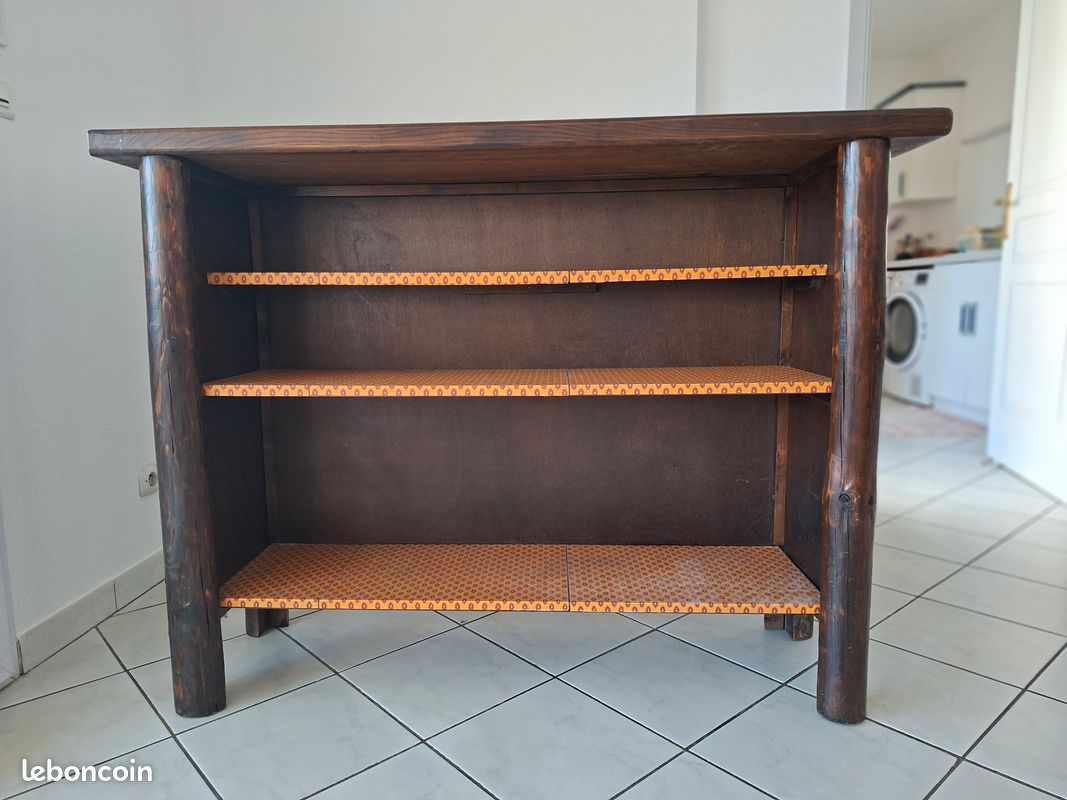 Bar Vintage en rondins d'Orme massif avec ses 3 tabourets (image 3)