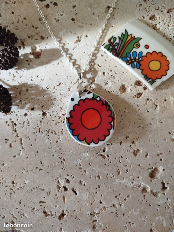 Pendentif fleur assiette Acapulco Villeroy et boch recyclage vaisselle ancienne vintage (image 1)