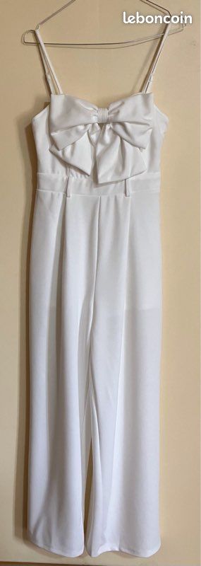 Combinaison à fine bretelles. Gros noeud. Blanc. Taille 34/36. Cérémonie / Fêtes …TBE (image 2)