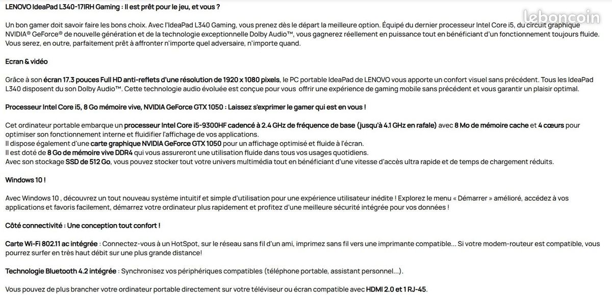 Ordinateur lenovo ideapad L340 Gaming (image 5)