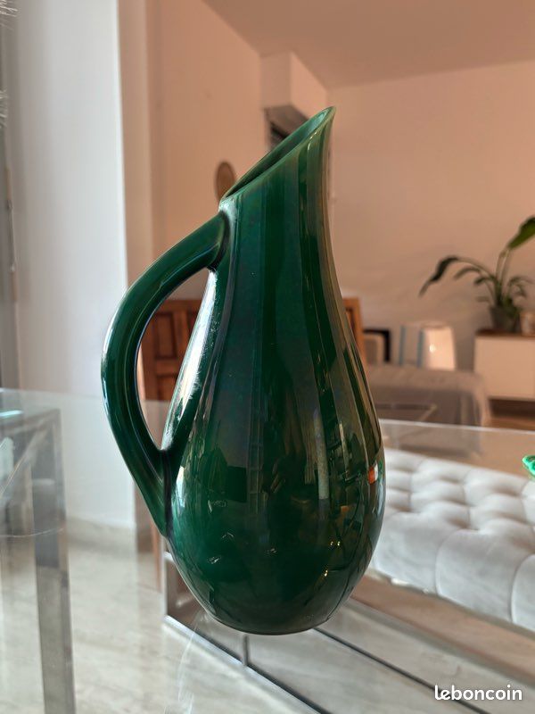 Pichet / Vase vintage Val d'Or pour Gien – Céramique émaillée verte – Années 50/60 (image 2)