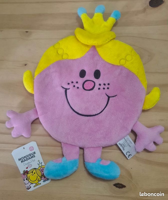 Doudou plat rose jaune bleu Monsieur Madame Madame Princesse BabyToLove (image 2)