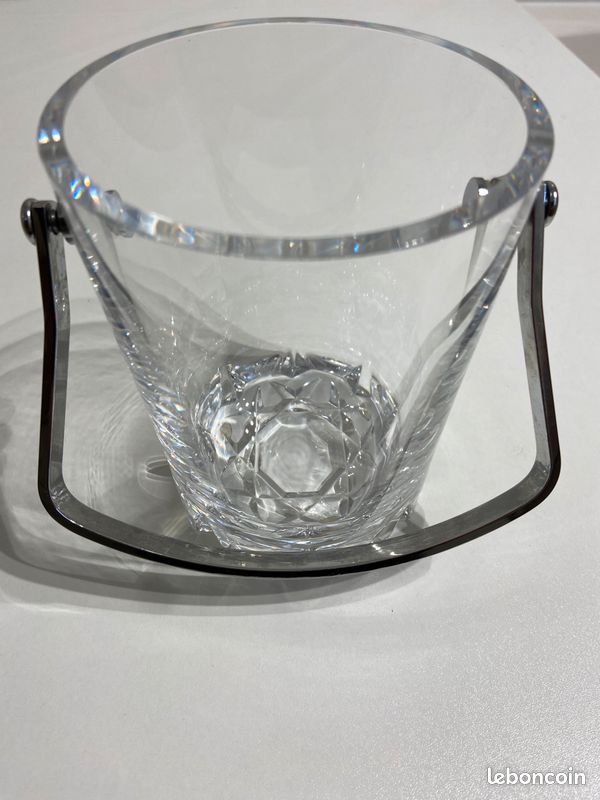 Seau à Glace Vintage En Verre Avec Support En Fer Forgé - Années 1920-1940