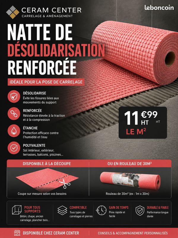 Natte de désolidarisation 30m² pour carrelage (image 1)