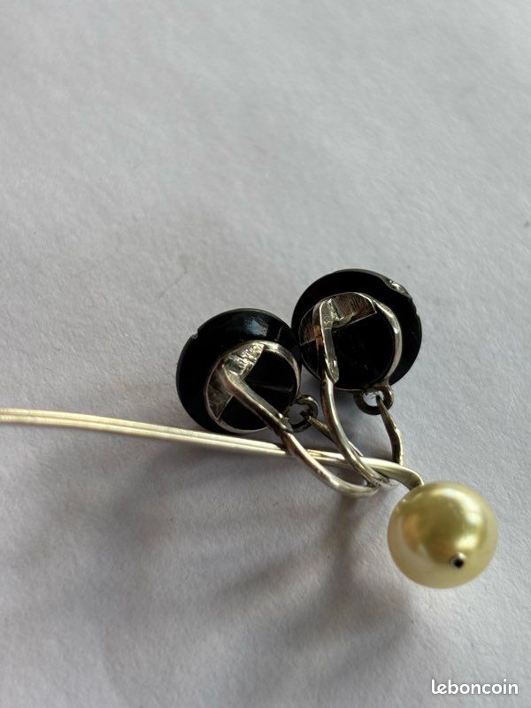 Boucles D'oreilles Anciennes Dormeuses En Argent Et Jais - Occasion - Bijoux Vintage