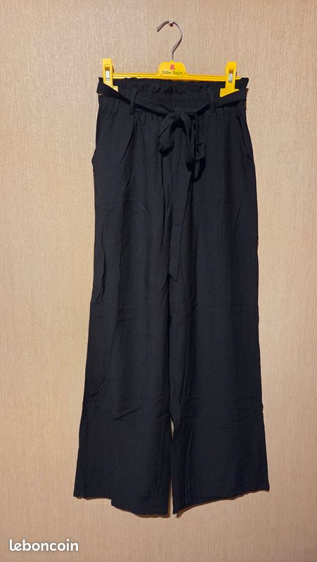 Pantalon fluide large noir avec ceinture + élastique a la taille orcelly (image 2)