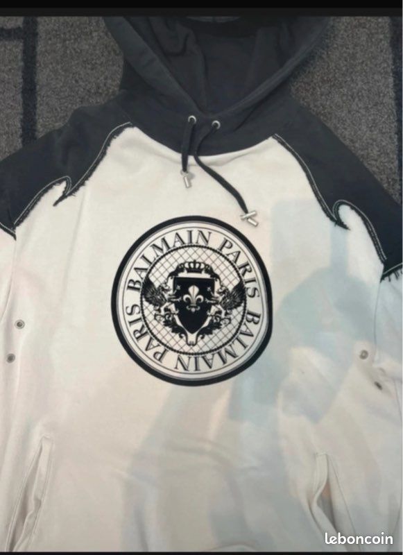 Sweat à Capuche Balmain Enfant Taille 14 - Gris, Logo, Poche Kangourou, Occasion Très Bon état
