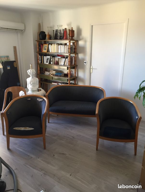 Lot De 2 Fauteuils De Salon Gris, Tissu Et Bois Massif, Design Moderne, Très Bon état