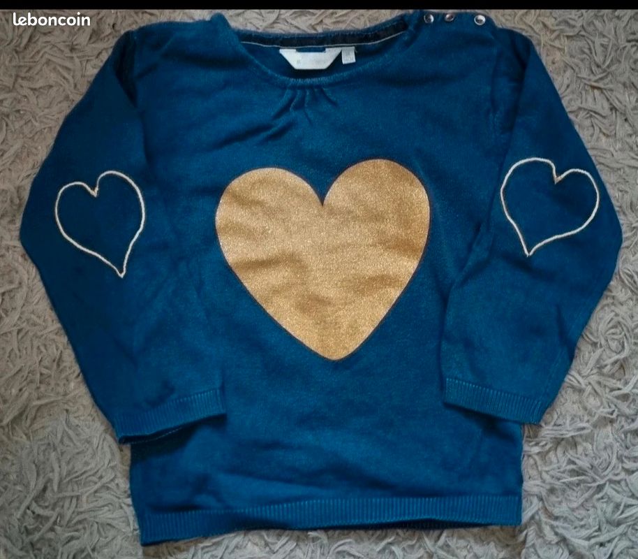 Pull violet avec cœur pailleté 3ans (image 2)
