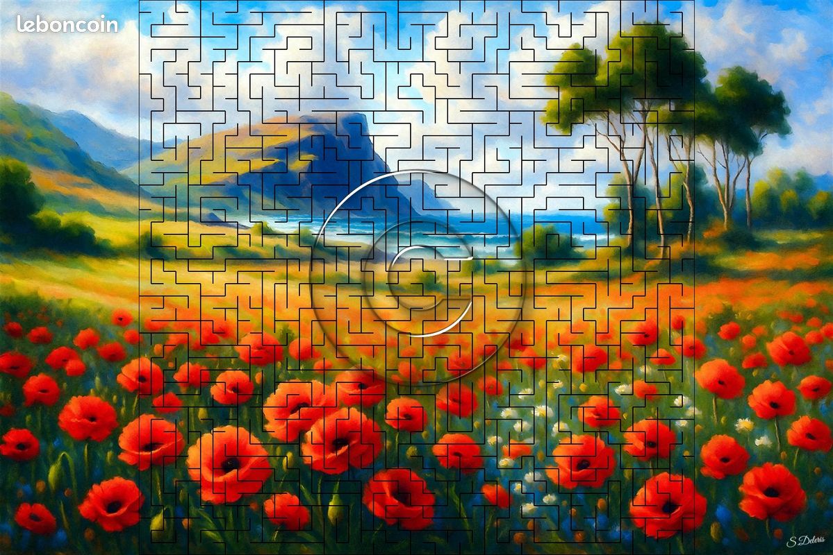 Peinture aquarelle sur toile acrylique "Coquelicots en bord de mer"/ (75 x 50 cm) (image 1)