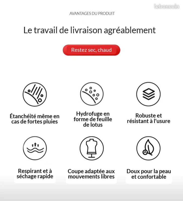 Ensemble Veste et Pantalon Imperméable épais Homme, moto, vélo, balades bord de mer, pour la pluie - pour les livreurs et la livraison à moto - Livraison 3 jours relais (image 5)