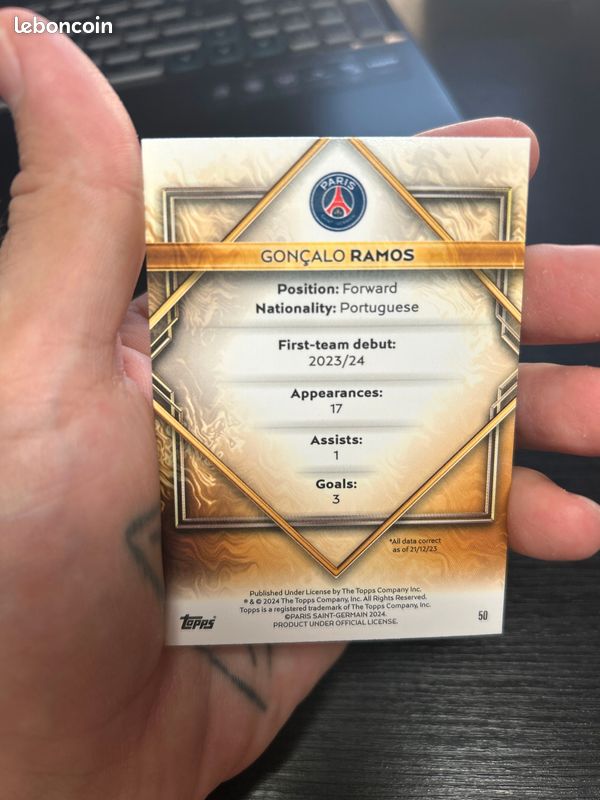 Carte à Collectionner Topps Goncalo Ramos Auto /150 - PSG - Finest 24-25 - UCC
