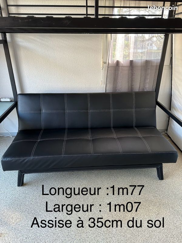 Canapé-lit façon clic clac noir matelassé (image 3)