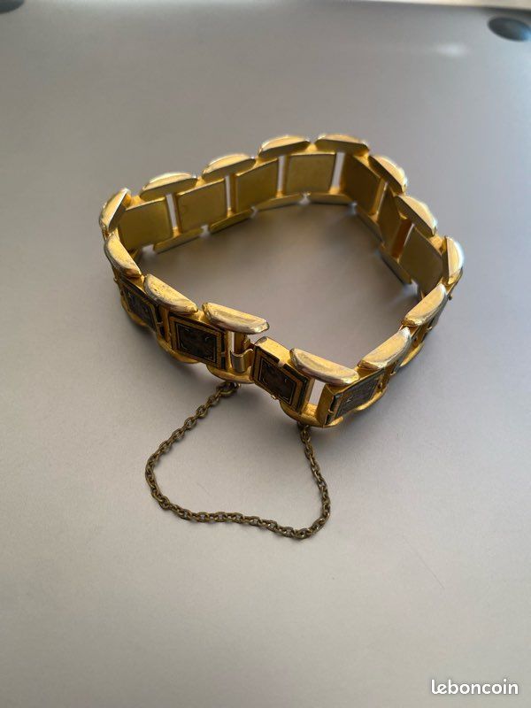 ANCIEN MAGNIFIQUE BRACELET en OR de TOLEDE chaînette sécurité bijou