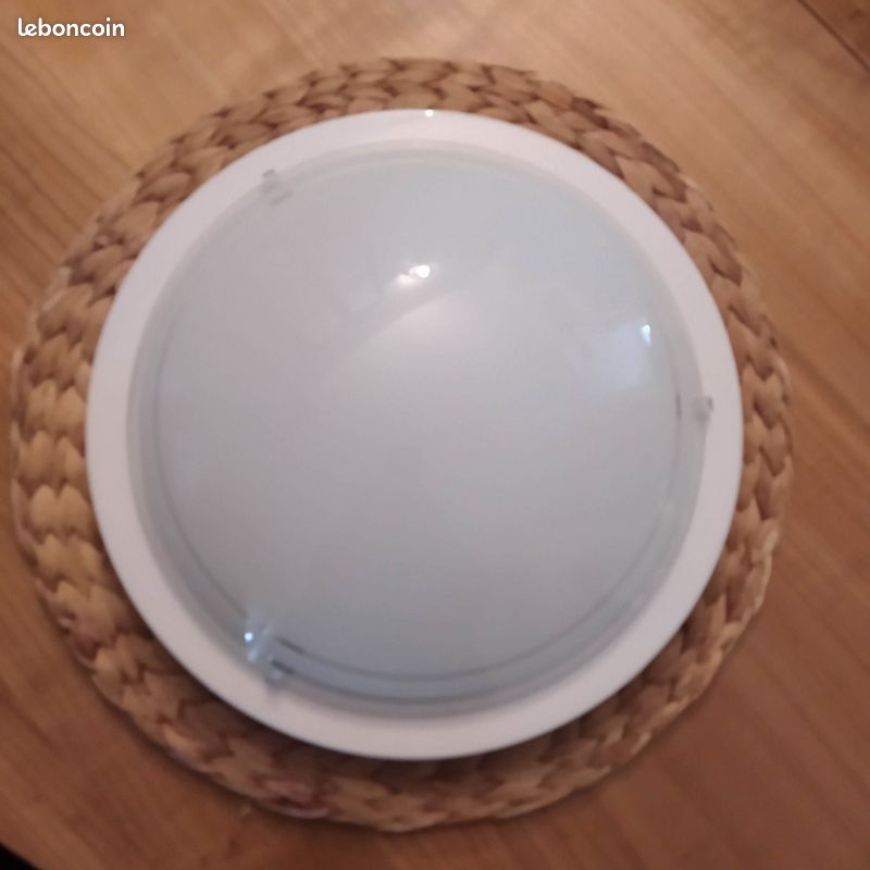 Plafonnier métal blanc et verre (image 1)