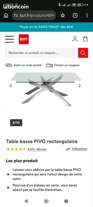 Table basse en verre, moderne (image 1)
